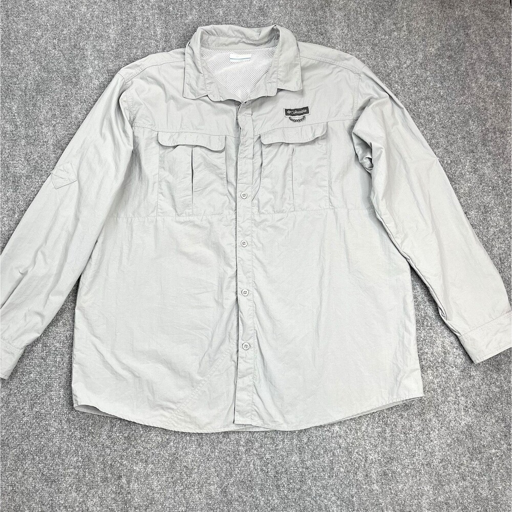Columbia Shirt Mens XXL Omni Shield Roll Tab Sleeve Gray Nylon Fishing Outdoor - Picture 1 of 10